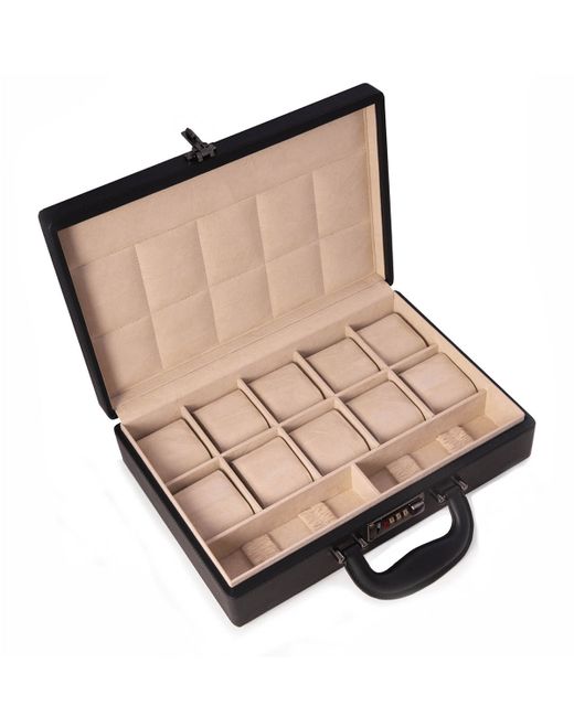 Bey-Berk 10-Watch Leather Briefcase Storage Box w Combination Lock
