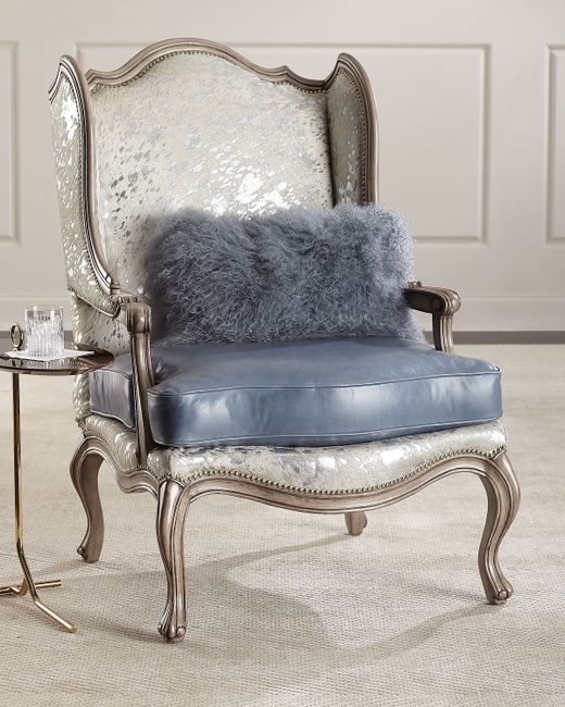 Massoud Fauna Hair Hide and Leather Wing Chair