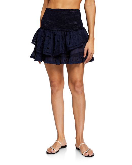 Ramy Brook Arius Smocked Lace Flounce Mini Skirt