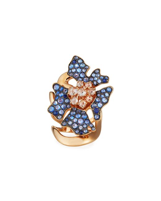 Etho Maria 18k Rose Gold Sapphire Diamond Flower Ring