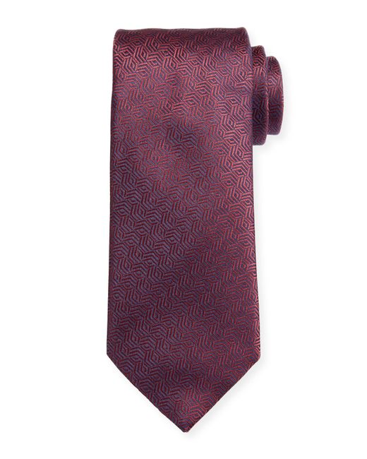 Canali Silk Cable Motif Tie Burgundy