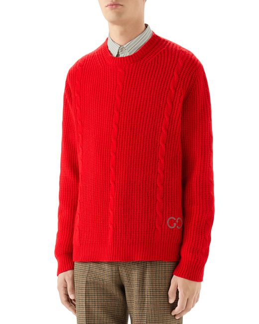 Gucci Ribbed Wool Sweater w Cable-Knit Detail