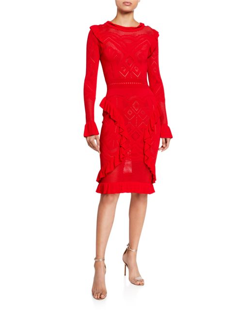 Alexis Sivan Knit Long-Sleeve Ruffle Dress