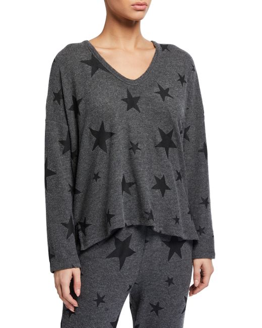 Sundry Star Print V-Neck Easy Sweater