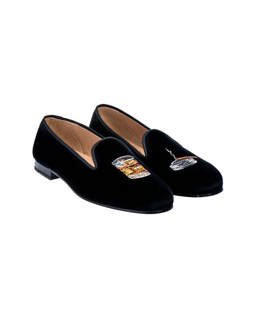 Stubbs and Wootton Scotch Embroidered Velvet Loafers