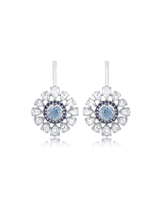 Ayva Jewelry Rosette 18k White Gold Aquamarine Earrings w Sapphires