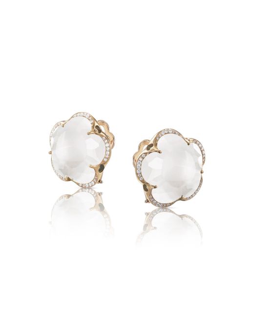 Pasquale Bruni Bon Ton 18k Rose Gold Milky Quartz Earrings w Diamonds