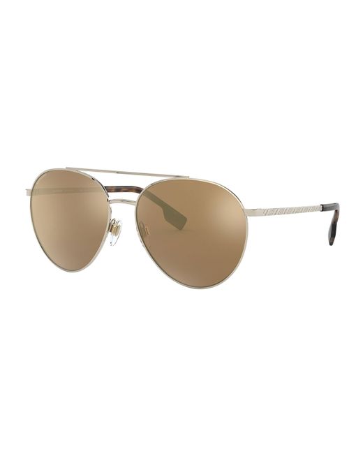 Burberry Aviator Steel Sunglasses w Check Arms