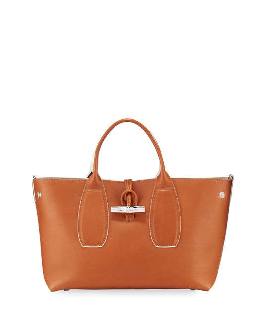 Longchamp Roseau Luxe Medium Calf Leather Top-Handle Tote Bag with Shoulder Strap