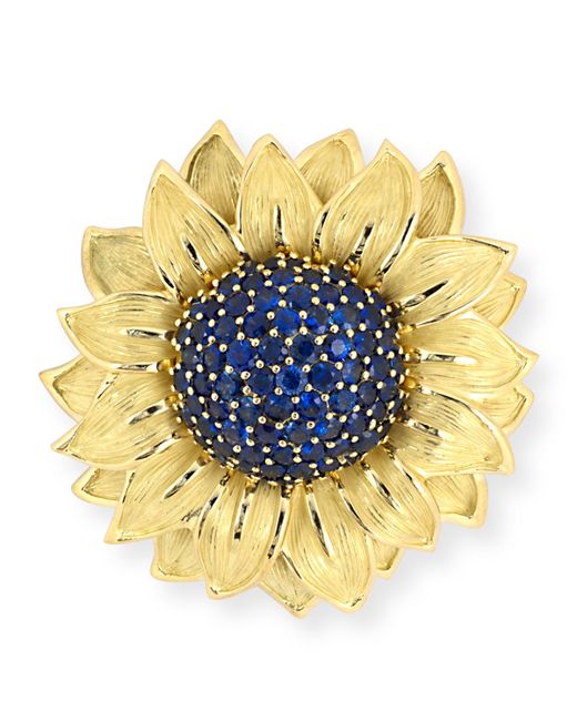 NM Estate Estate Carved Sapphire Sunflower Brooch