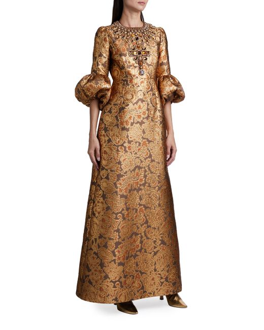 Andrew Gn Brocade Balloon-Sleeve Gown