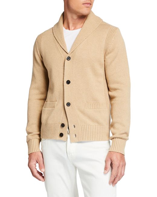 Neiman Marcus Melange Cotton Shawl-Collar Cardigan Sweater