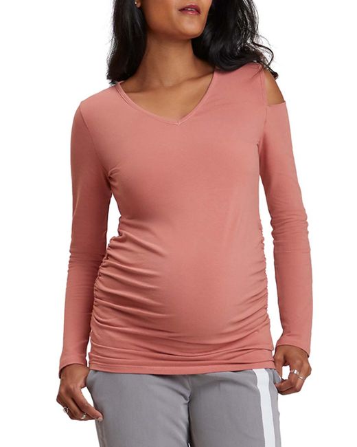 Stowaway Collection Maternity Maternity V-Neck Cold-Shoulder Jersey Top