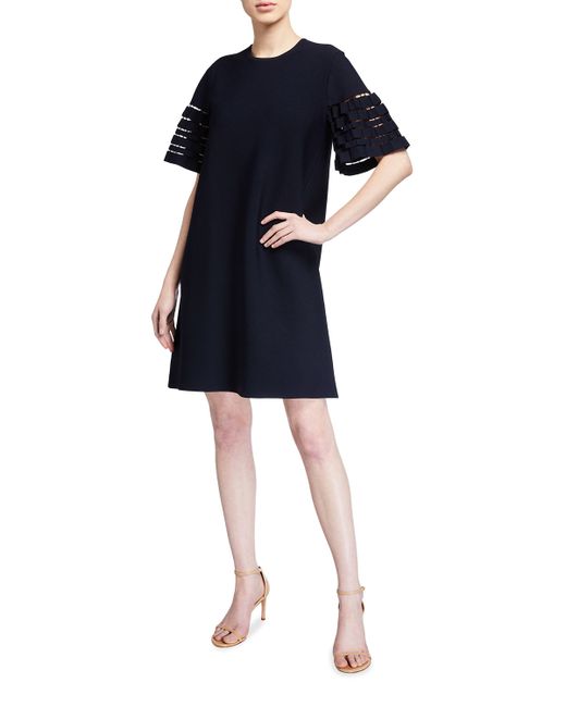 Lela Rose Short-Sleeve Tunic Dress