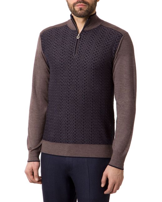 Stefano Ricci Knit Diamond Jacquard Quarter-Zip Sweater