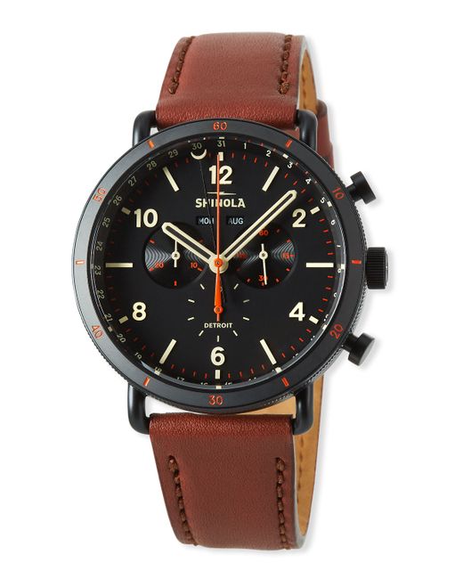 Shinola 45mm Canfield Chronograph Watch with Leather Strap