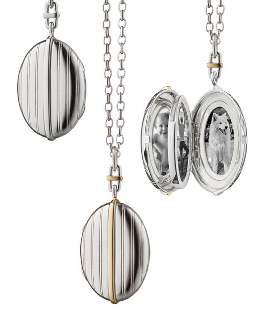 Monica Rich Kosann Two-Tone Oval Four Image Pinstripe Locket Necklace