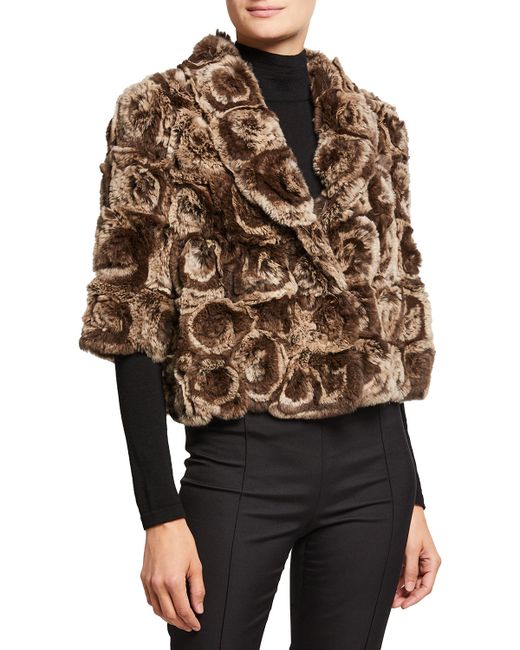 Kelli Kouri Florette Rabbit Fur Cropped Button-Front Jacket