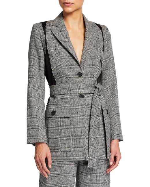 J.W.Anderson Checked Patchwork Belted Wool-Blend Jacket