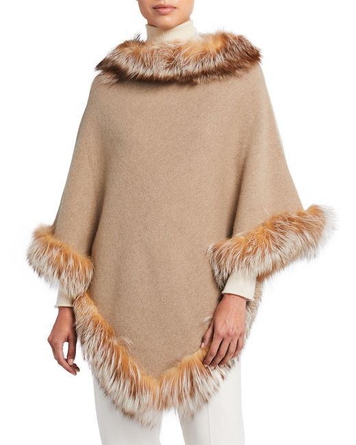 Belle Fare Wool Poncho with Fur Trim