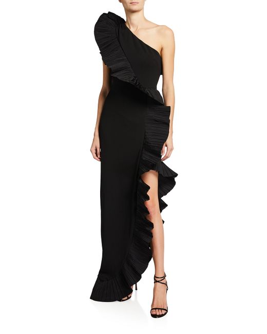 One33 Social Pleated Ruffle Asymmetrical Crepe Gown