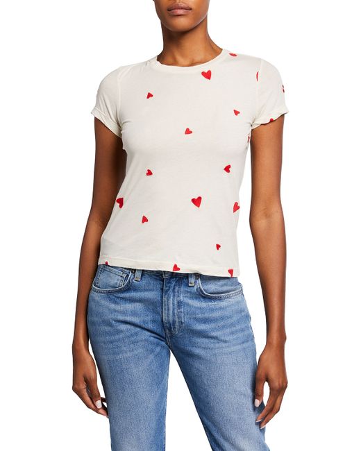 Monrow Allover Embroidered Hearts Tee
