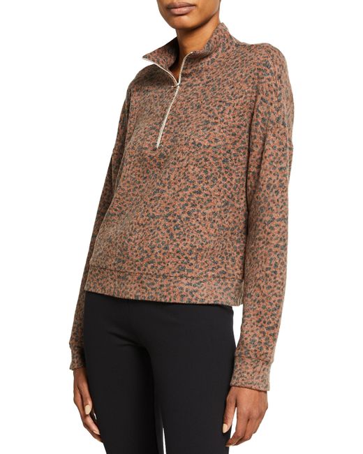 Monrow Mini Leopard Half-Zip Pullover