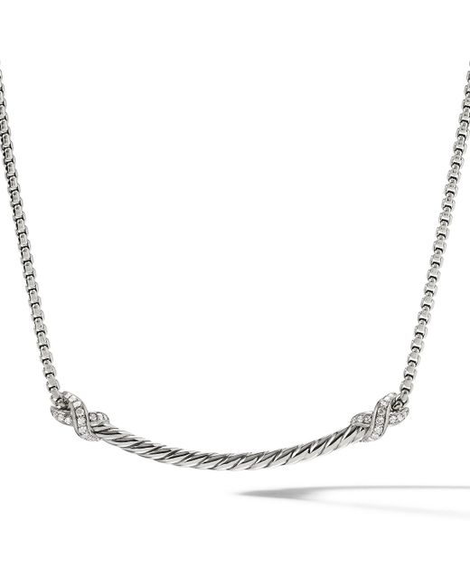 David Yurman Petite X Bar Necklace with Pave Diamonds