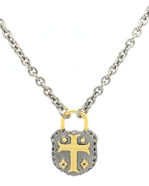 Armenta Romero Two-Tone Cross Shield Pendant Necklace