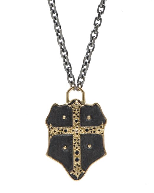 Armenta Romero 18K Gold/Blackened Cross Shield Pendant Necklace