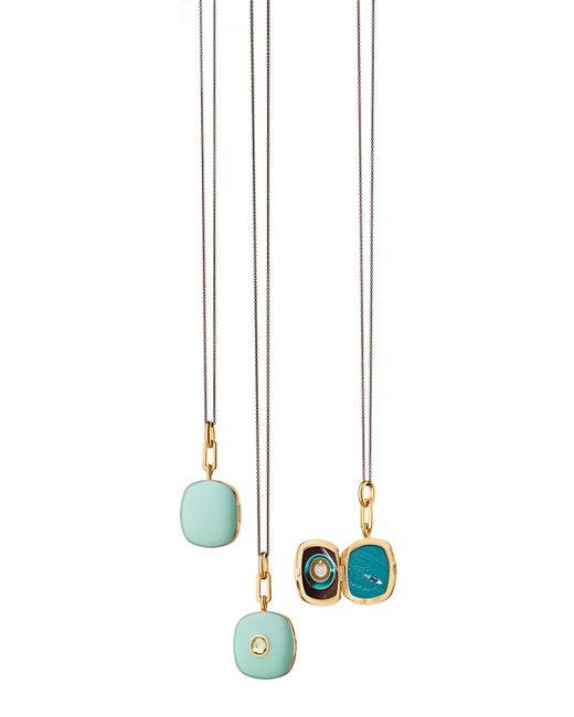 Monica Rich Kosann 18k Gold Vermeil Blue Cushion Sapphire Locket Necklace