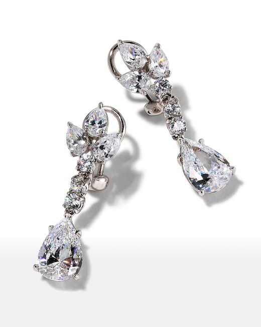 Fantasia by DeSerio Cubic Zirconia Cluster Pear and Drop Earrings