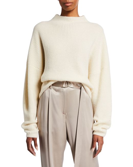 Lapointe Ribbed Funnel-Neck Cashmere-Silk Sweater
