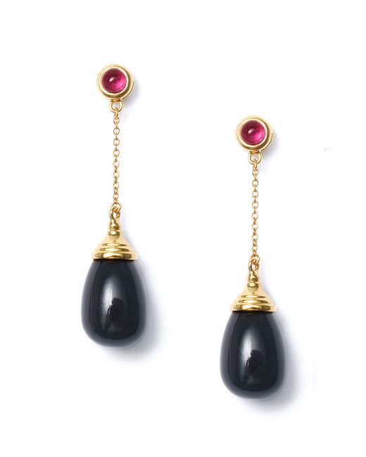 Syna 18k Black Onyx Drop Chain Earrings with Rubellite
