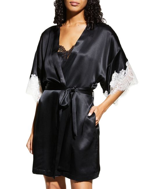 Neiman Marcus Silk Lace-Trim Short Robe