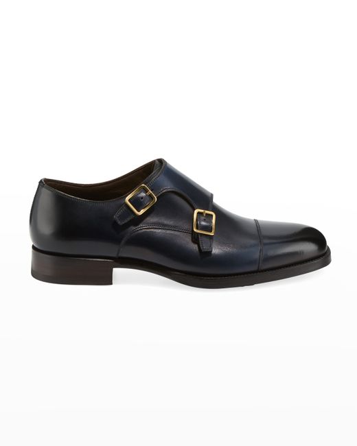 Tom Ford Burnished Double-Monk Leather Loafers