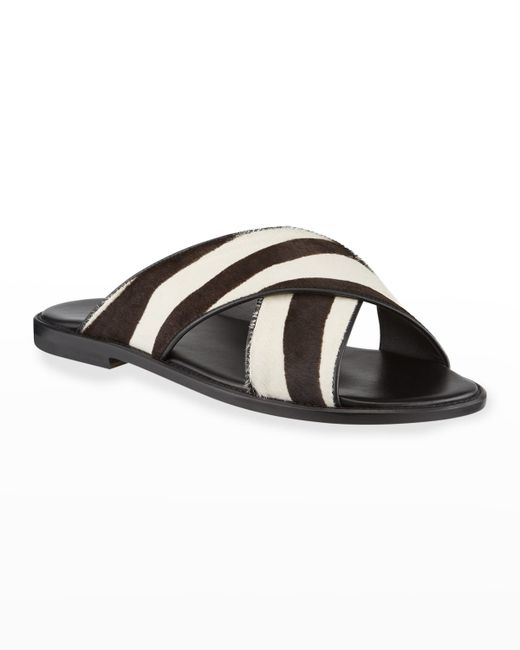 Manolo Blahnik Otawi Zebra-Print Calf Hair Slide Sandals