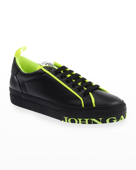 John Galliano Paris Neon Logo Leather Low-Top Sneakers