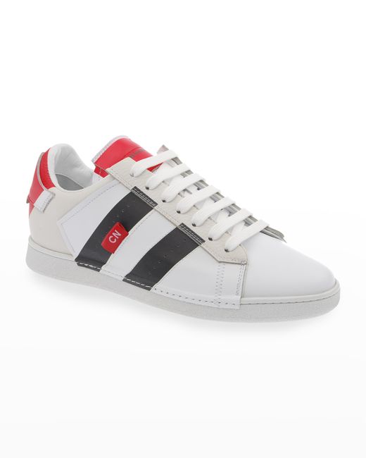 Costume National Striped Leather Low-Top Sneakers