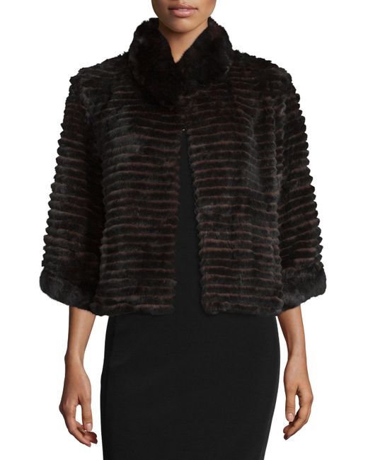 Belle Fare High-Collar Layered Fur Coat