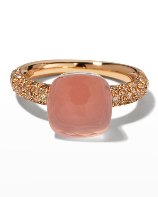 Pomellato 18k Gold Ring w Rose Quartz and Diamonds 55