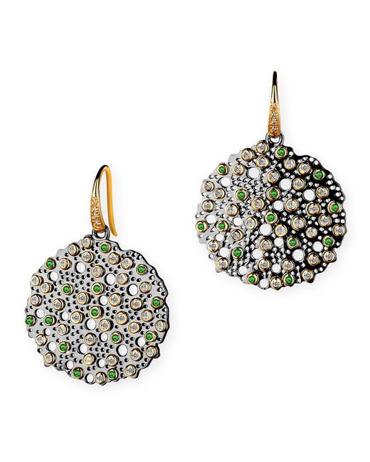 Syna Gold and Cosmic Starry Night Earrings with Emeralds Diamonds