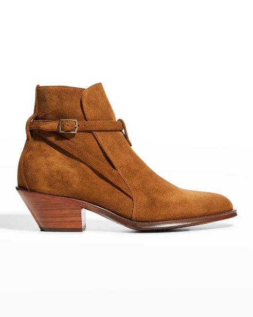 Saint Laurent Ratched Suede Buckle Ankle Booties