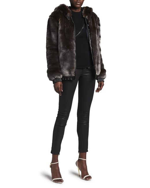 Tom Ford Hooded Faux Fur Coat w Leather Trim