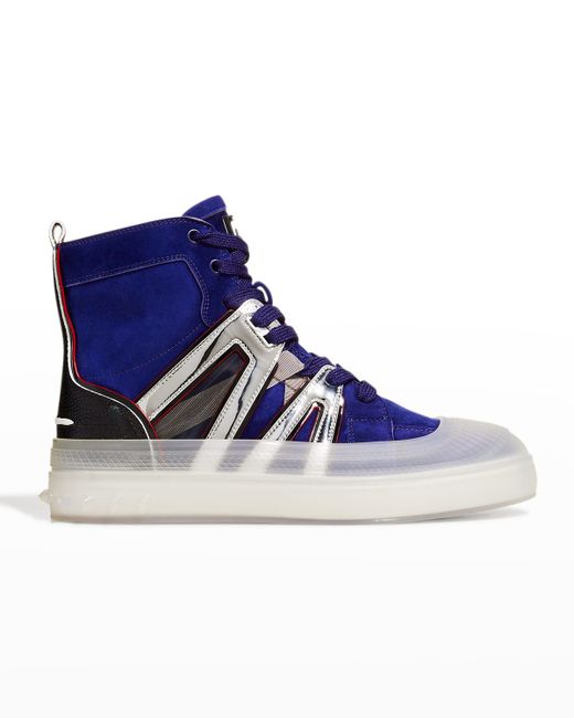 Christian Louboutin Vida Mix-Leather Sole High-Top Sneakers w Clear Overshoe