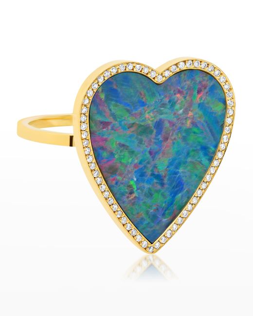 Jennifer Meyer Gold Opal Inlay Heart Ring with Diamonds