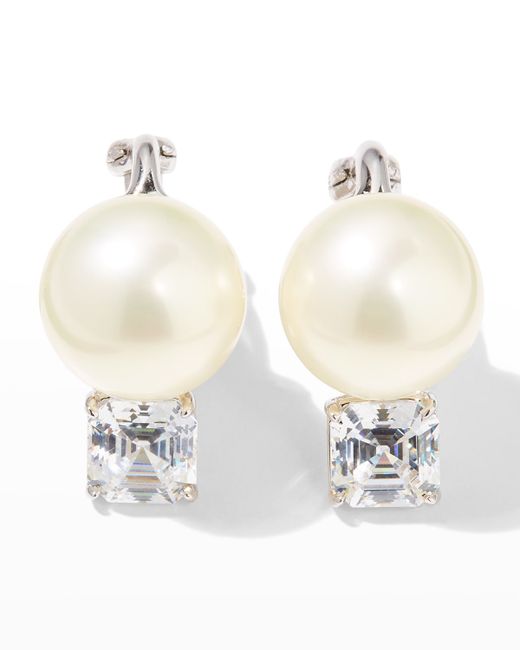 Fantasia by DeSerio Square-Top Stud Earrings with Simulated Pearl