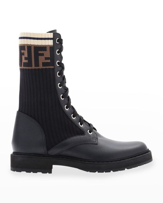 Fendi Leather Combat Boot with FF Cuff