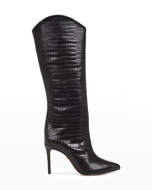 Schutz Maryana Snake-Print Leather Knee Boots