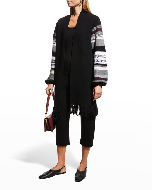 Neiman Marcus Cashmere Collection Cashmere Cardigan w Intarsia Sleeves